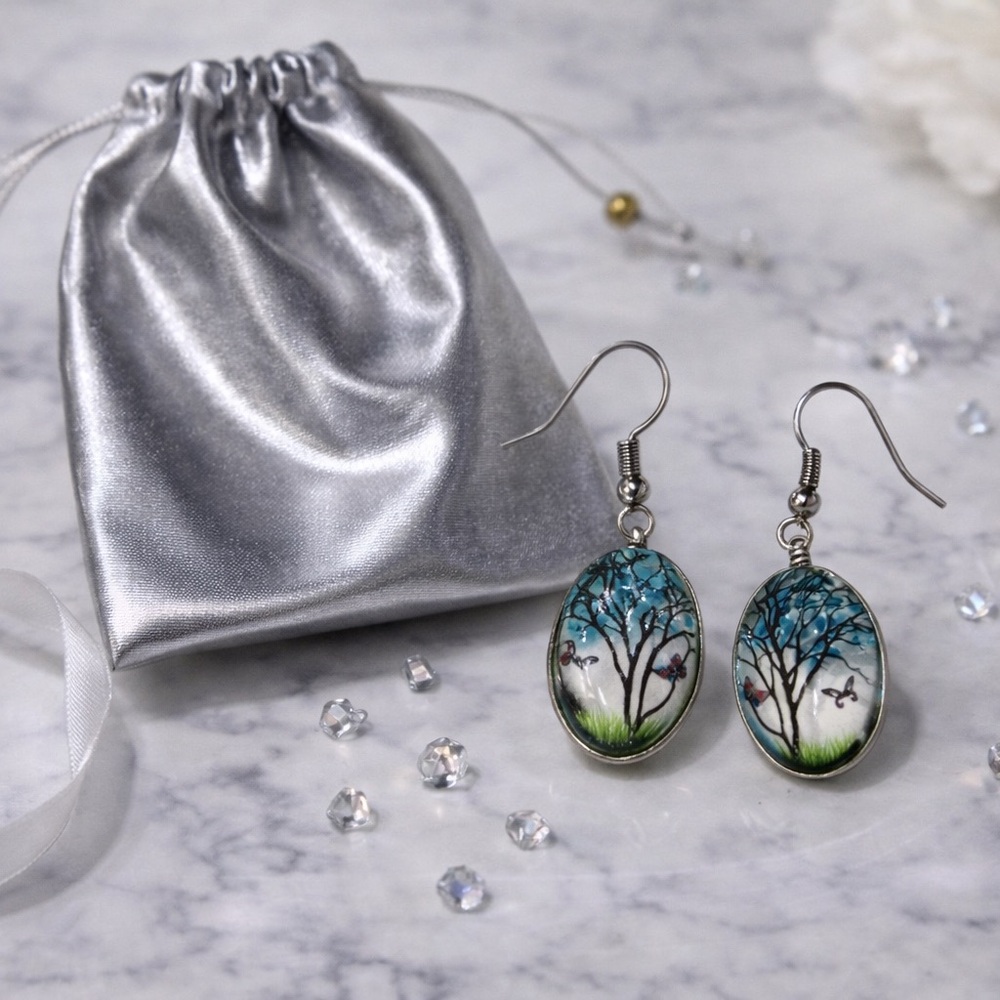 New Painted Oval Drop Earrings with Tree Design (6)